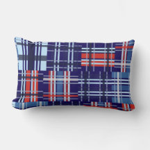 Red, White and Navy Blue Madras Throw Pillow