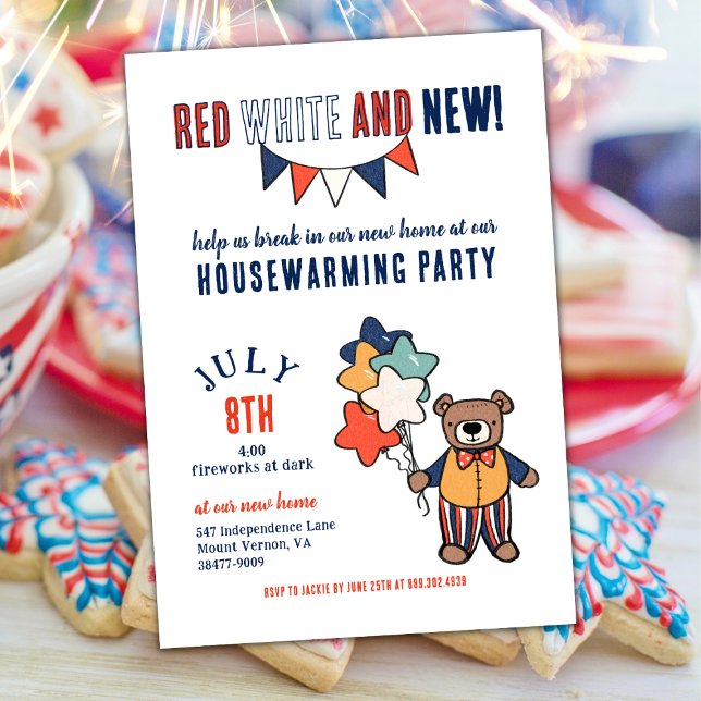Red, White, and New |  Summer Housewarming Party Invitation (Red, White, and New!  Show Off Your New Home with this July Themed Housewarming Invitation)