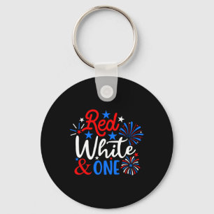Red White And One 4th Of July 1st Birthday Patriot Keychain