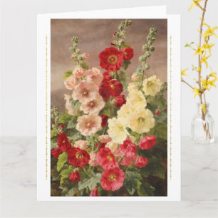 Red, white and pink hollyhocks, Christensen Card
