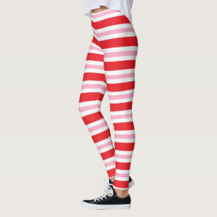 Red, White and Pink Thick and Thin Stripes Leggings