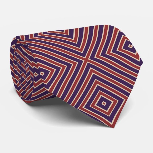 Red White And Purple Striped Diamond Pattern  Tie (Rolled)