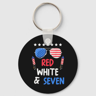Red White And Seven 7th Birthday 4th Of July Indep Keychain