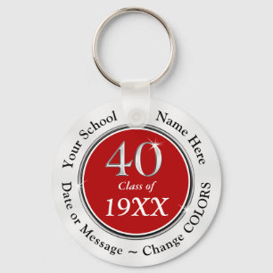Red, White and Silver 40th Class Reunion Favours Keychain