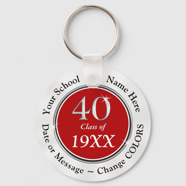 Red, White and Silver 40th Class Reunion Favours Keychain (Front)