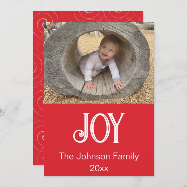 Red, White and Silver Joy Photo Holiday Card (Front/Back)