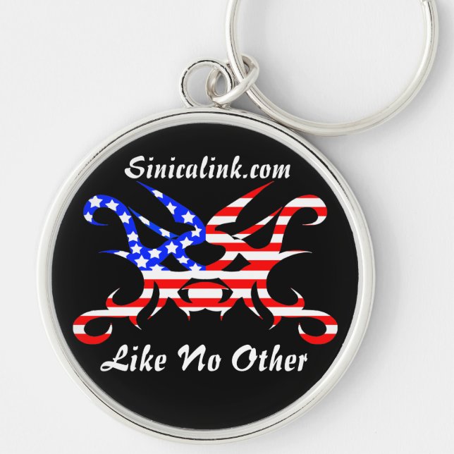 Red White and Sinical w/ Customizable Text Keychain (Front)