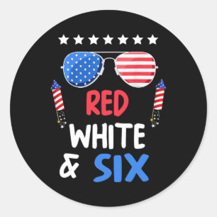 Red White And Six 6th Birthday 4th Of July Indepen Classic Round Sticker