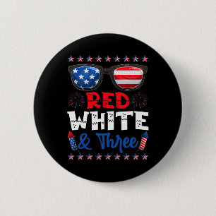 Red White And Three 3rd Birthday Usa American Flag 2 Inch Round Button