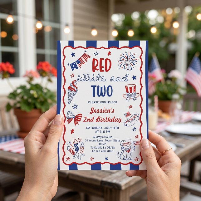 Red White and Two 2rd Birthday Invitation (Creator Uploaded)