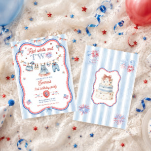 Red White and Two 4th July 2rd Birthday Party Invitation