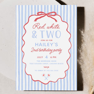 Red White and Two 4th of July 2nd Birthday Invitation