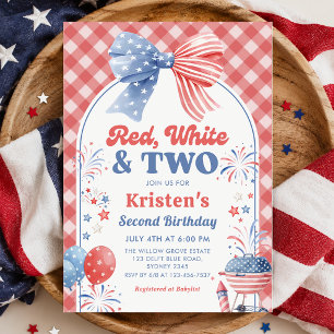 Red White and Two 4th of July Second Birthday Invitation