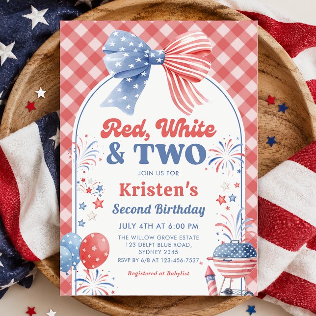Red White and Two 4th of July Second Birthday Invitation (Creator Uploaded)