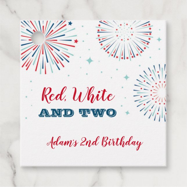 Red, White and Two Birthday Favour Tag (Front)