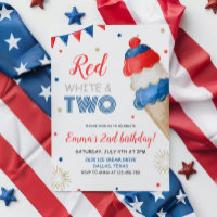 Red White and Two Birthday Invitation