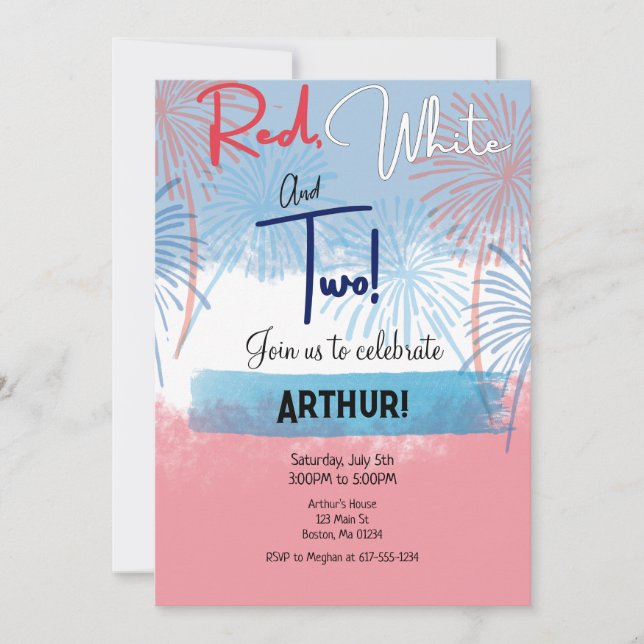 Red White and Two Birthday Invitation (Front)