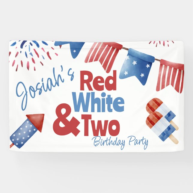 Red White and Two Birthday Party Banner (Horizontal)