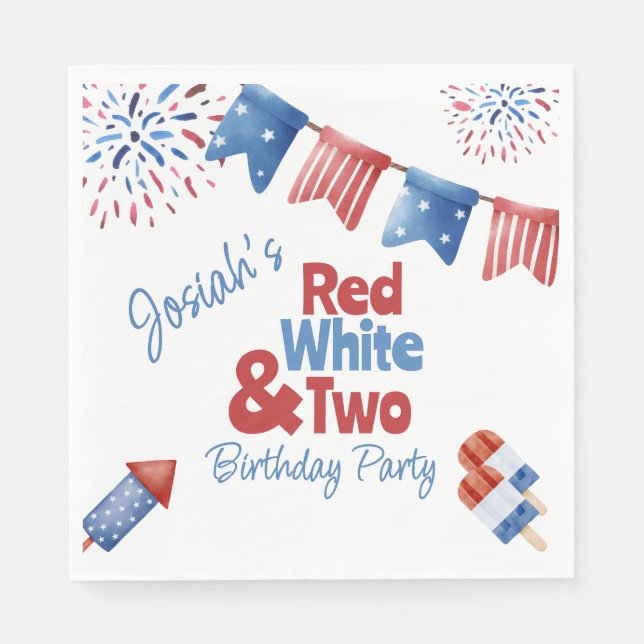 Red White and Two Birthday Party Napkin (Front)