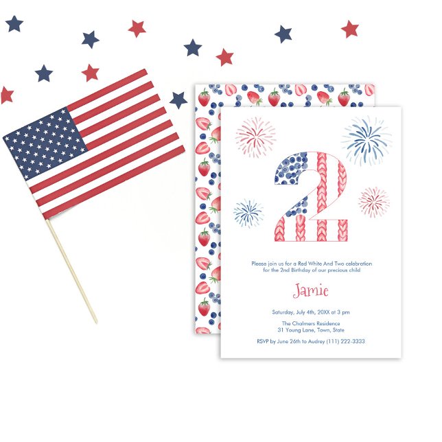 Red White And Two Garden 2nd Birthday Party Invitation (Creator Uploaded)