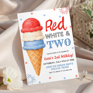 Red White and Two Ice Cream Birthday Invite