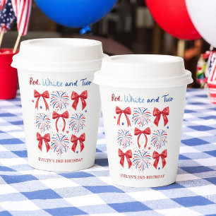 Red White and Two July 4th Girl 2nd Birthday Party Paper Cups
