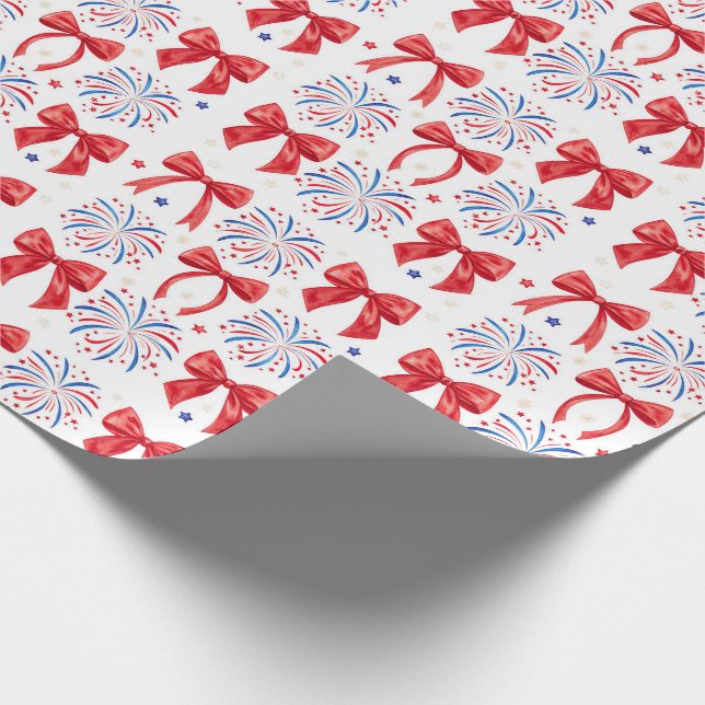 Red White and Two July Girl 2nd Birthday Party Wrapping Paper (Corner)