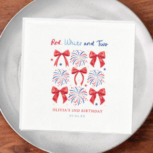 Red White and Two July Girl 2nd Birthday Welcome Napkin