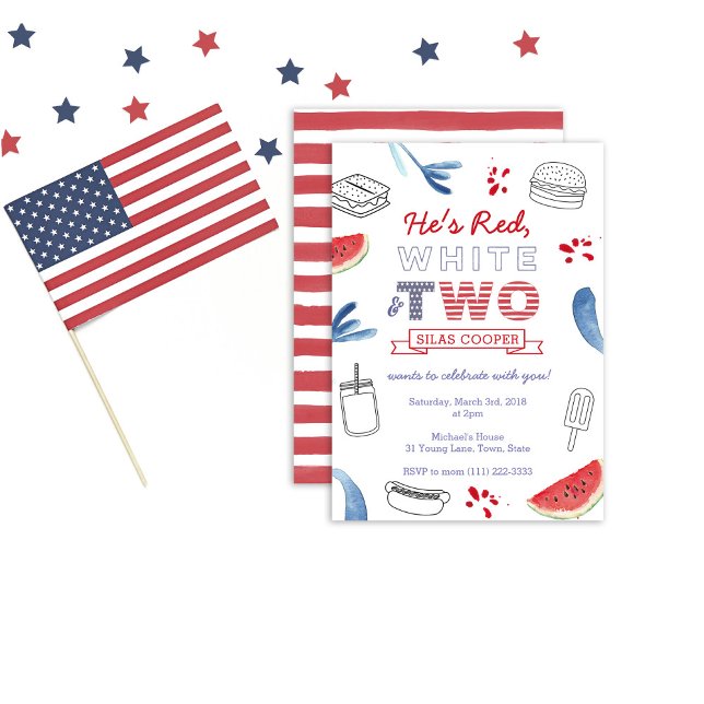 Red White and TWO Outdoors 2nd Birthday Party Invitation (Creator Uploaded)