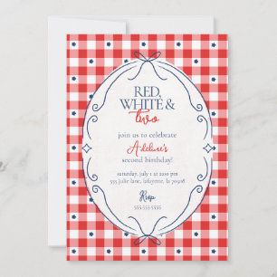 Red White and Two Second Birthday Party Invitation