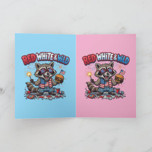Red White and Wild Raccoon 4th of July Card