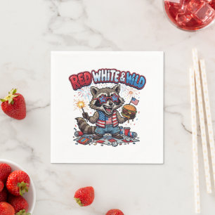 Red White and Wild Raccoon 4th of July Napkin