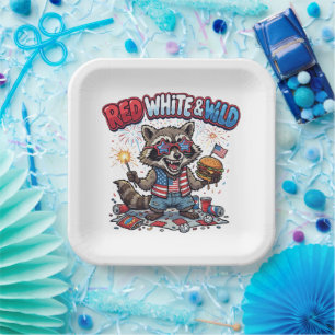  Red White and Wild Raccoon 4th of July Paper Plate