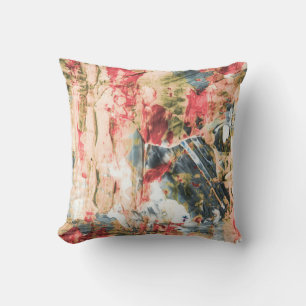 Red white and yellow abstract painting throw pillow