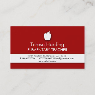 Red white apple symbol teacher business cards