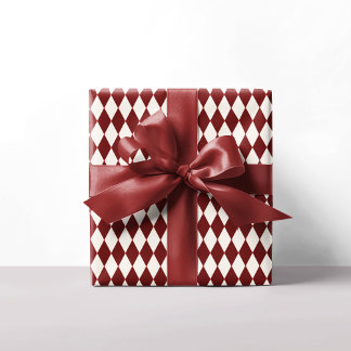 Red & White Argyle Festive Modern Christmas Wrapping Paper