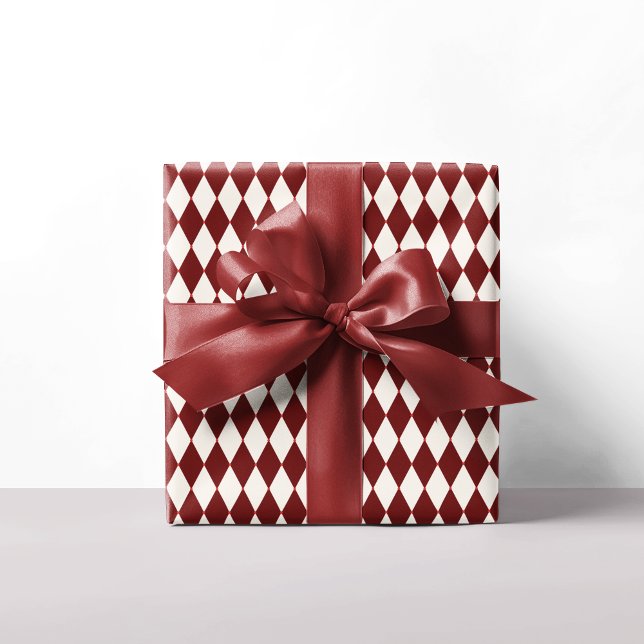 Red & White Argyle Festive Modern Christmas Wrapping Paper (Creator Uploaded)