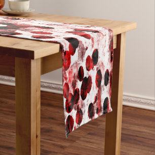 Red white art abstract splatter table runner