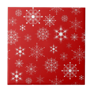 Red & White Assorted Christmas Snowflakes Pattern Tile
