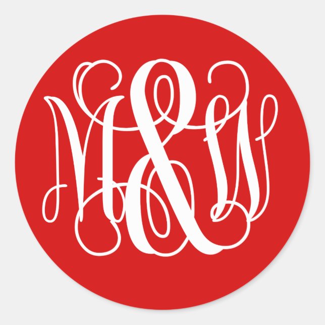 Red White B&G Vine Script Monogram DIY BG Classic Round Sticker (Front)