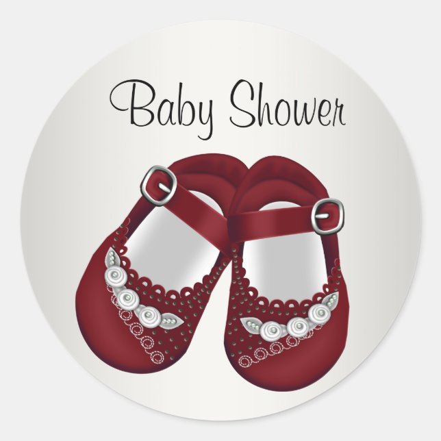 Red White Baby Shoes Baby Girl Shower Stickers (Front)