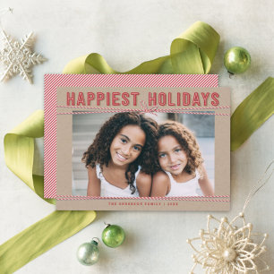 Red & White Baker's Twine Happiest Holidays Photo Holiday Card