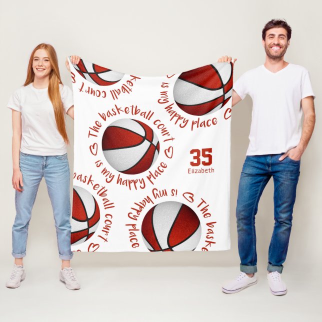 red white basketball court my happy place sports fleece blanket (In Situ)