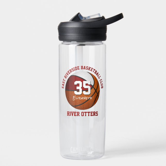 Red white basketball team colours boys girls  water bottle (Left)