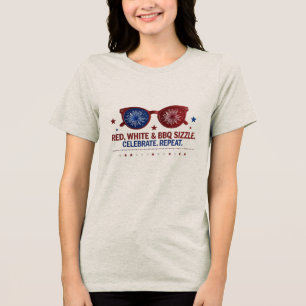 Red, White & BBQ Sizzle – Firework Style for Women Tri-Blend Shirt