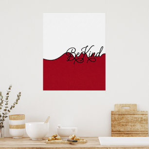Red & White Be Kind Cursive Wall Print