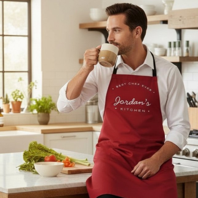 Red White Best Chef ever Custom Your Kitchen  Apron (Best Chef Ever personalized red apron)