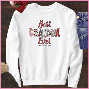 Red & white Best Grandma Ever Kid Names Valentines Sweatshirt