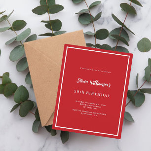 Red white birthday invitation