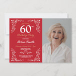 Red White Birthday Womens Classy 60th Photo Invitation<br><div class="desc">Red White Elegant Birthday Womens Classy 60th invitation

SIMPLY CHANGE THE TEXT TO SUIT YOUR PARTY. Back print included.</div>